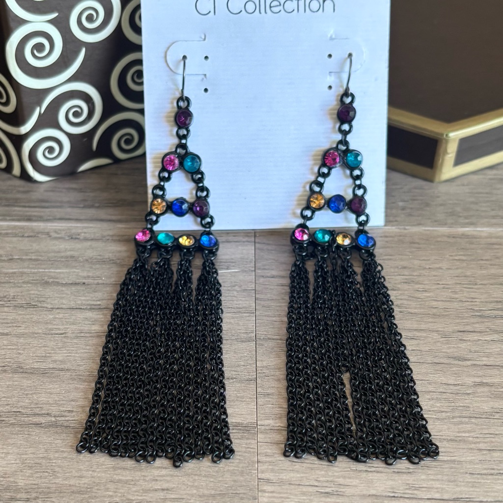 Chic Black Earrings With Multicolor Accents